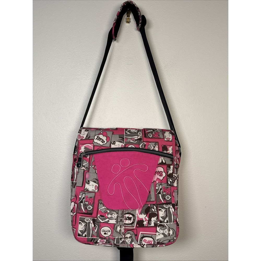 Totto Pop Art Comic Print Messenger Bag‎ Crossbody Retro Y2K Pink Black